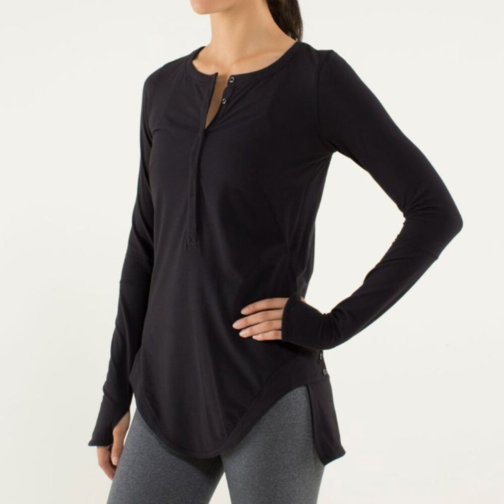 Lululemon Urbanite Henley Long Sleeve Black Womens S Nulu Sporty Breathable